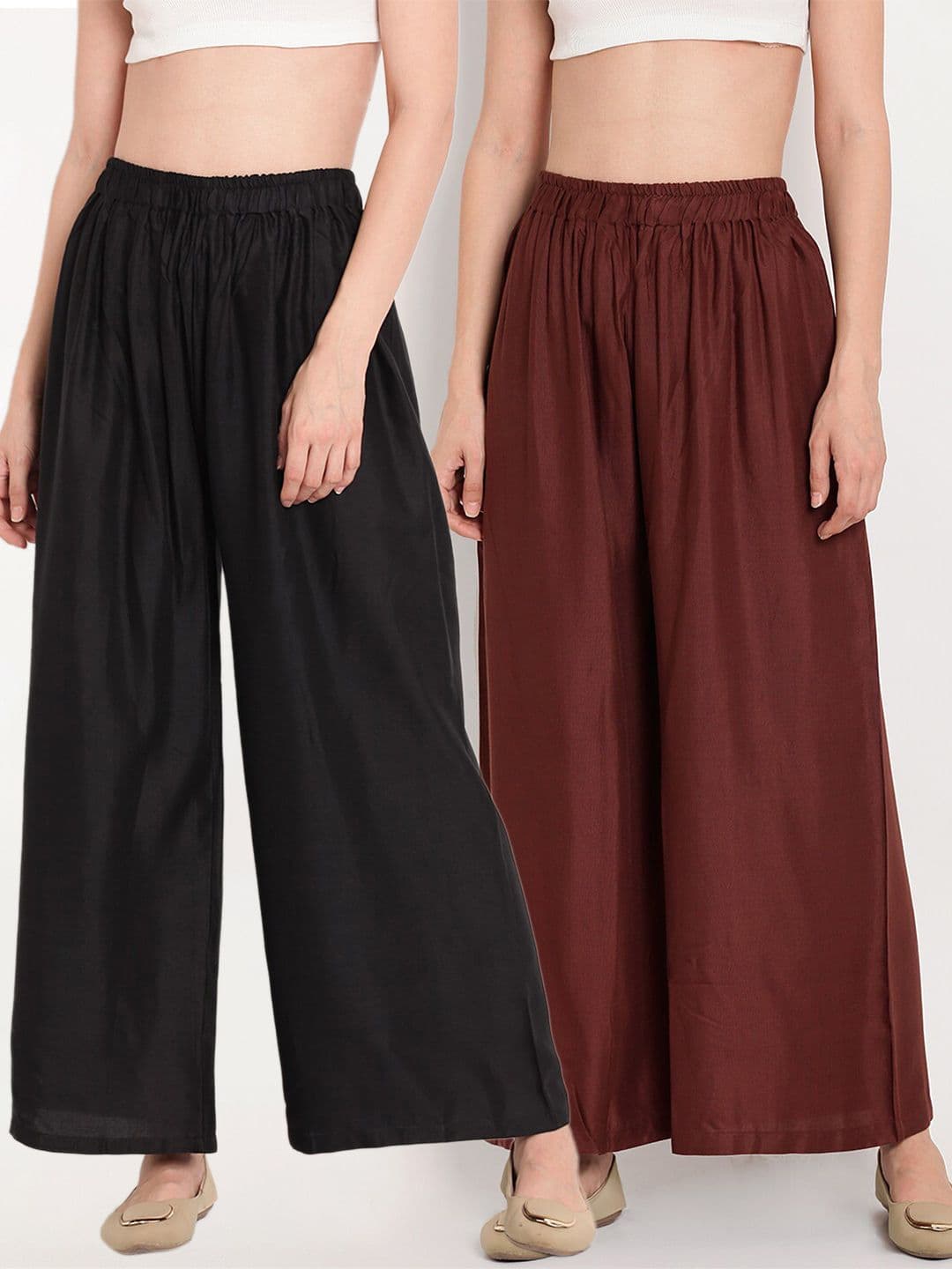 TAG 7 Women Black & Brown Set of 2 Flared Ethnic Palazzos - view 1