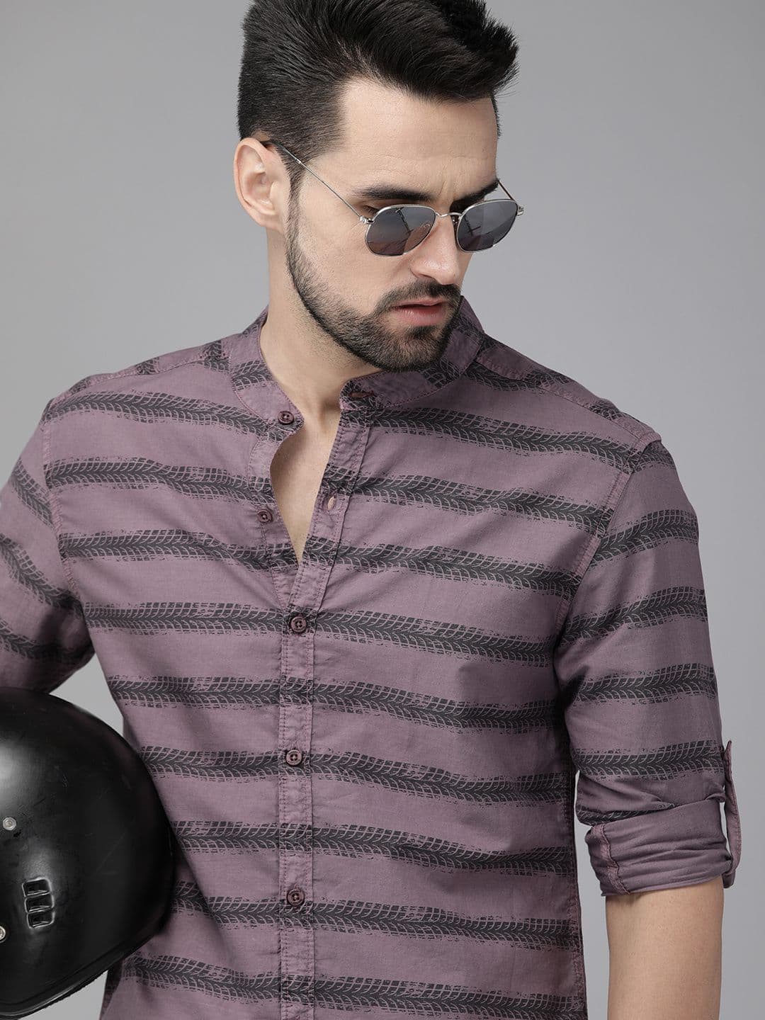 Roadster Men Purple Horizontal Striped Casual Shirt - view 1