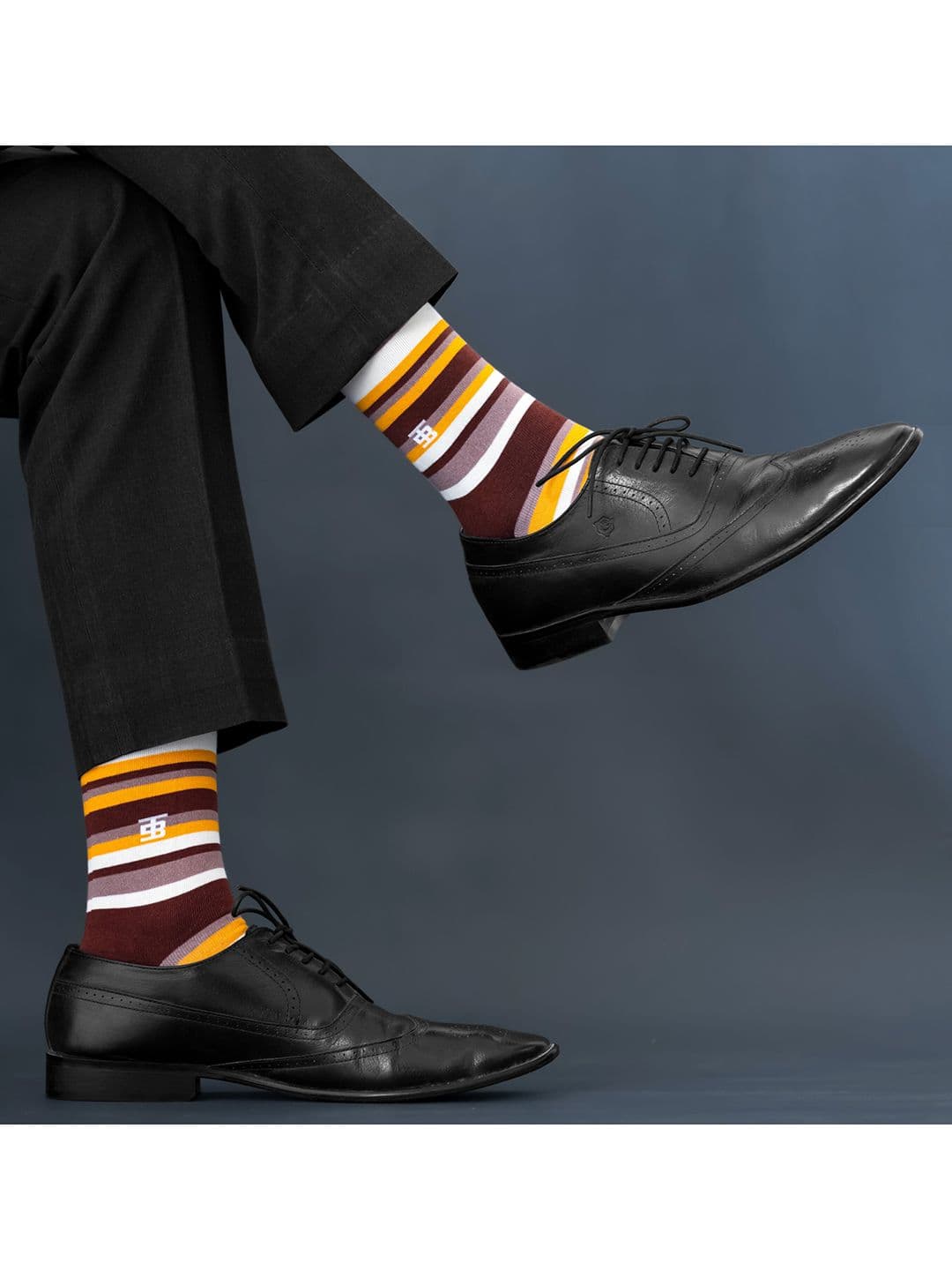 SockSoho Men Brown & Yellow Striped Calf-Length Socks - view 1