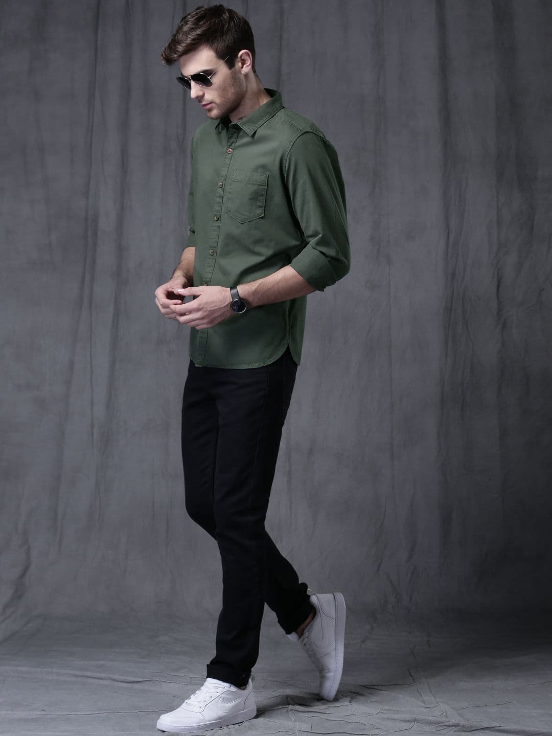 WROGN Men Green Slim Fit Solid Casual Shirt - view 1
