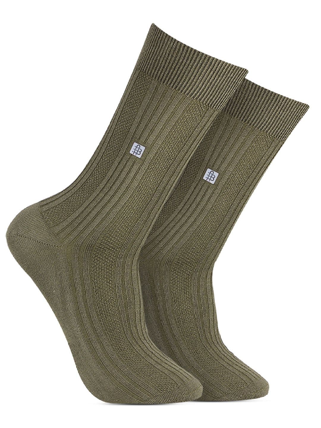Bonjour Men Olive Green Ribbed Calf-Length Formal Socks - view 1