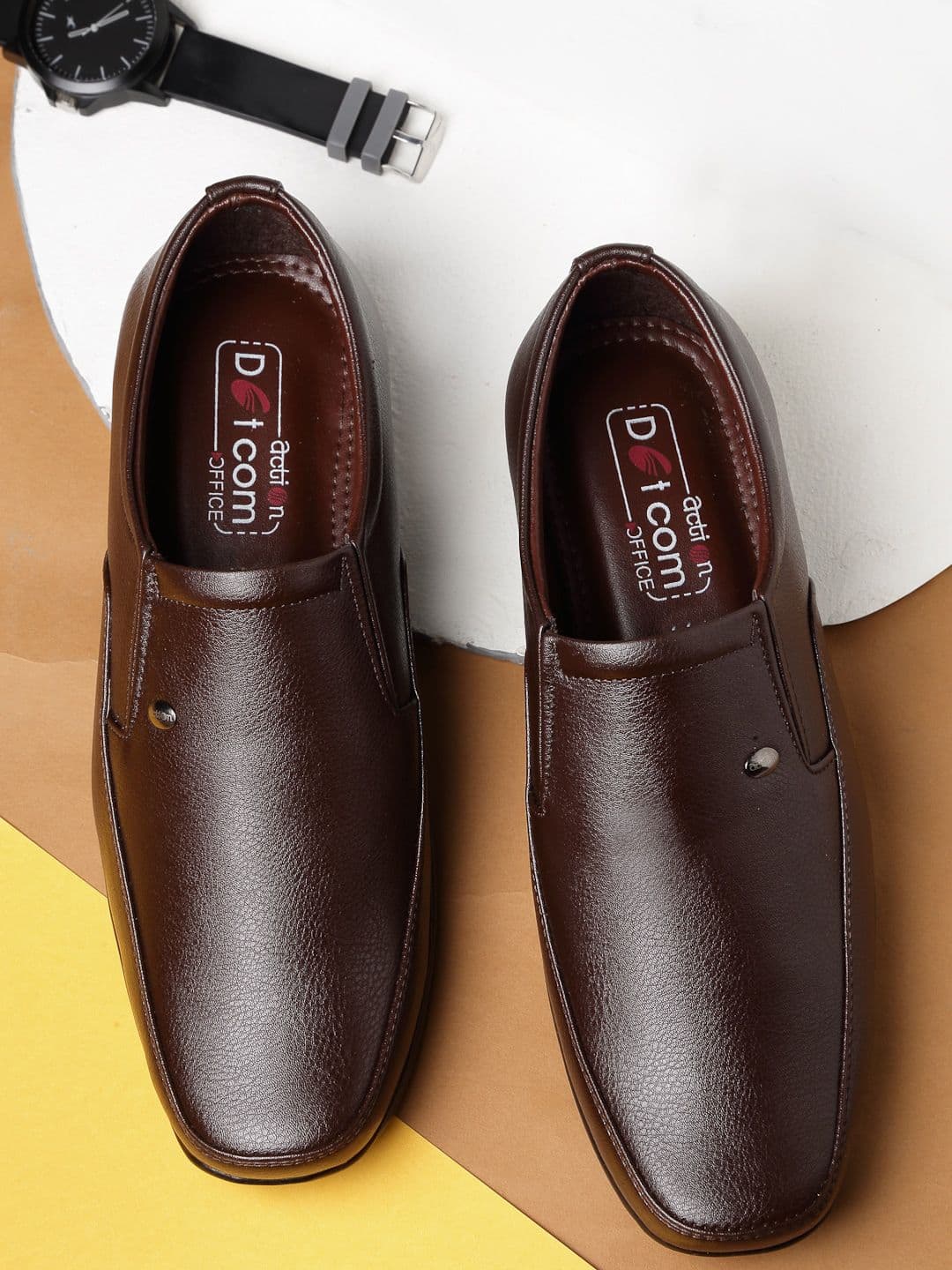 Action Men Brown Solid Formal Slip-On Shoes - view 1