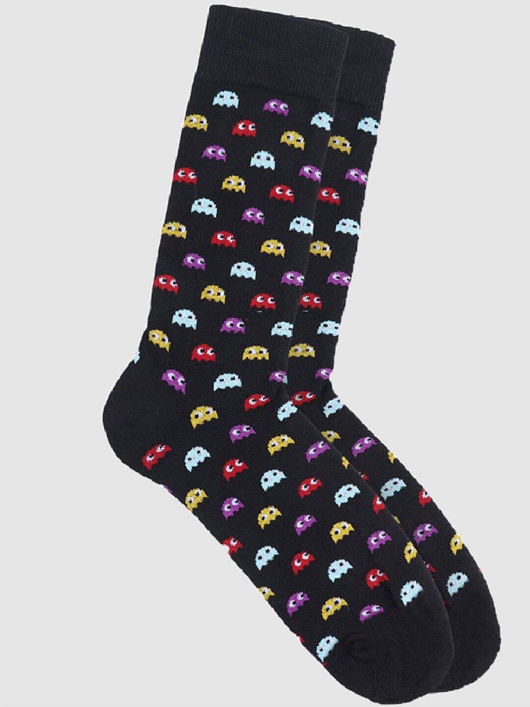 Soxytoes Men Black & Red Pacman Patterned Cotton Calf-Length Socks - view 1