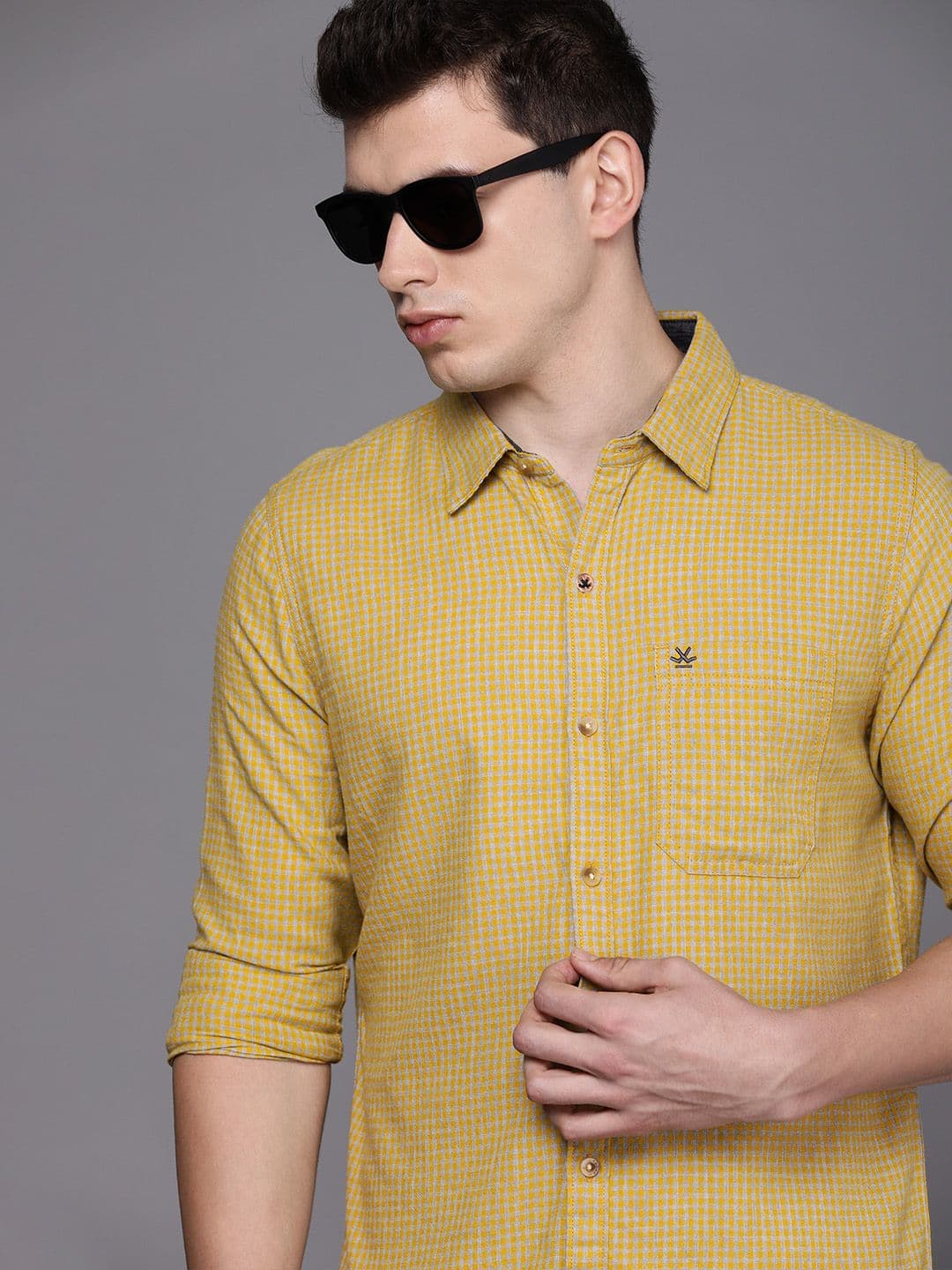 WROGN Men Yellow & Grey Slim Fit Micro Checks Casual Shirt - view 1
