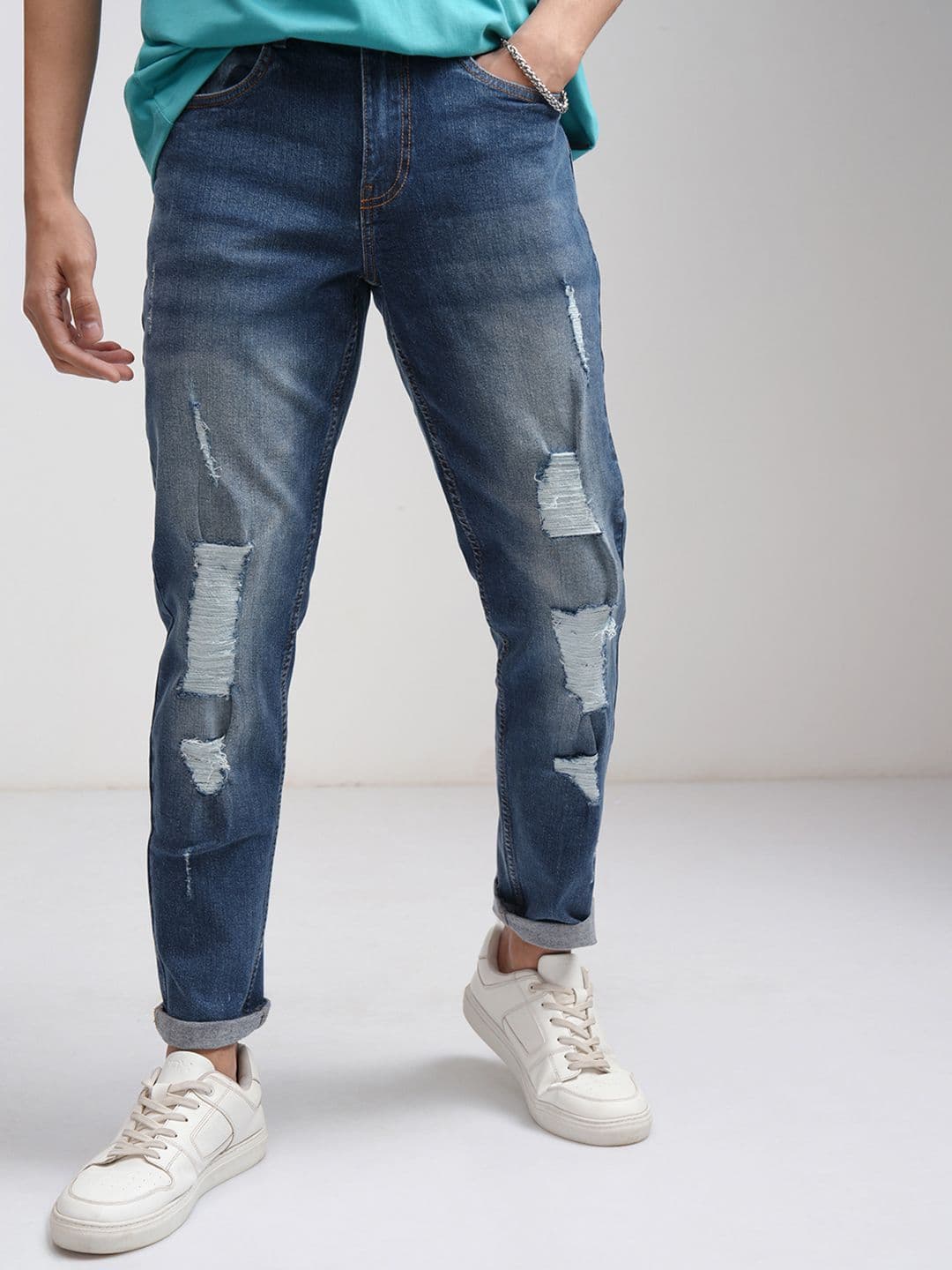 KETCH Men Blue Tapered Fit Mildly Distressed Heavy Fade Stretchable Jeans - view 1