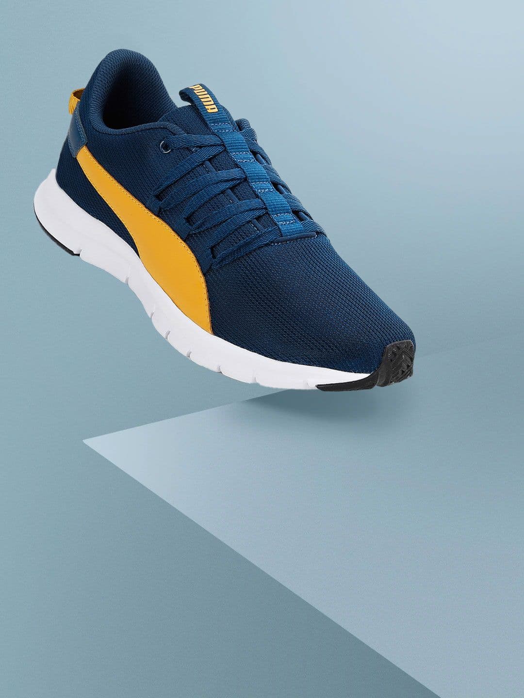 Puma Men Navy Blue & Mustard Yellow Woven Upper Ealing Running Shoes - view 1