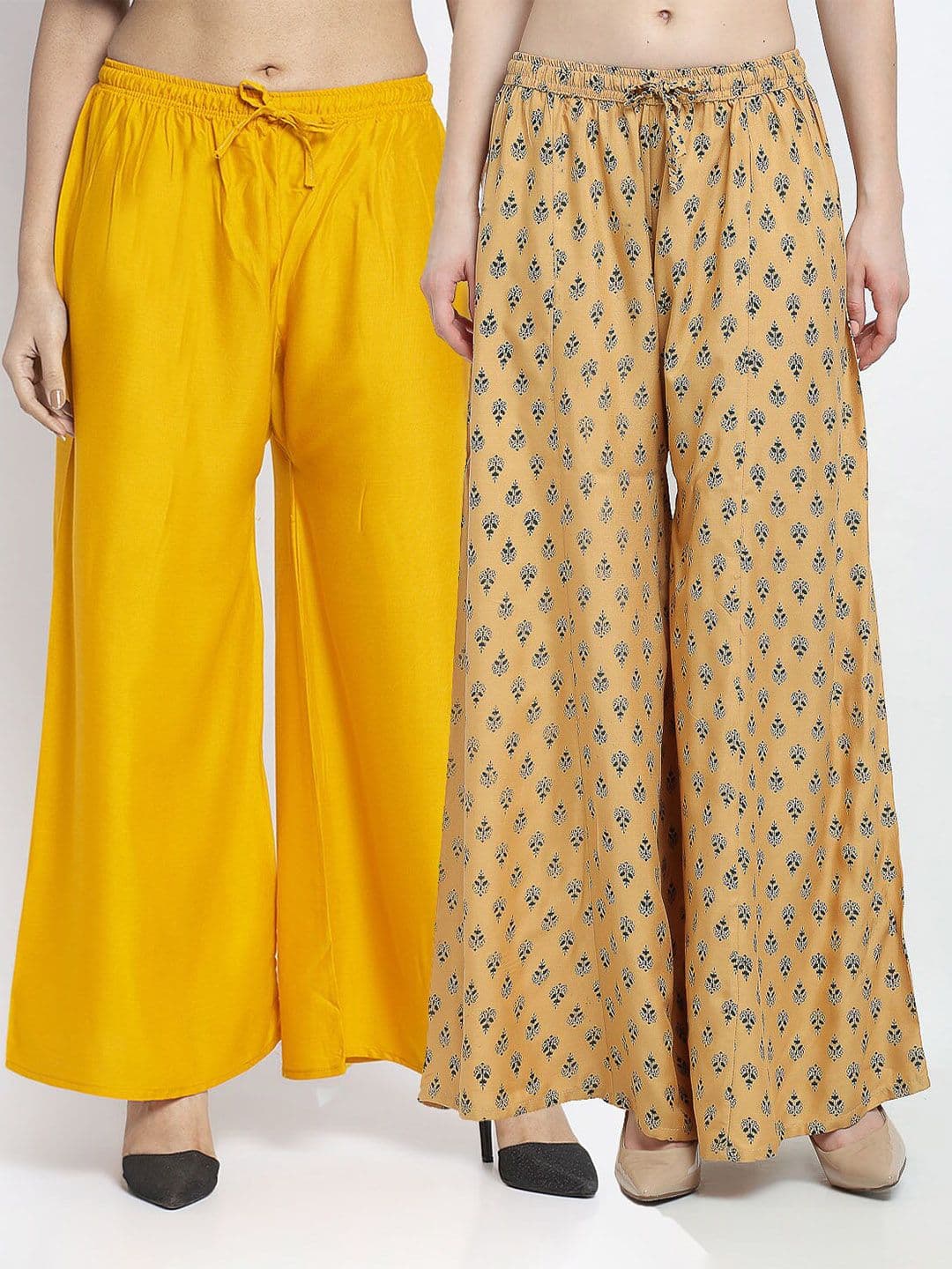 Jinfo Women Pack Of 2 Yellow & Beige Ethnic Motifs Printed & Plain Palazzo - view 1