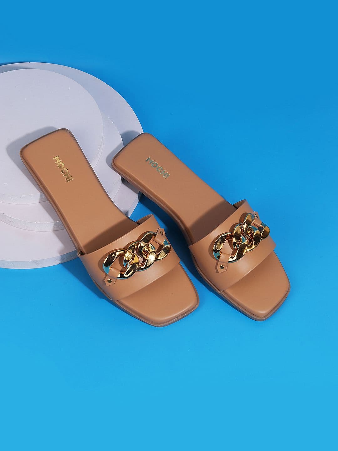 Mochi Women Beige Embellished Open Toe Flats - view 1