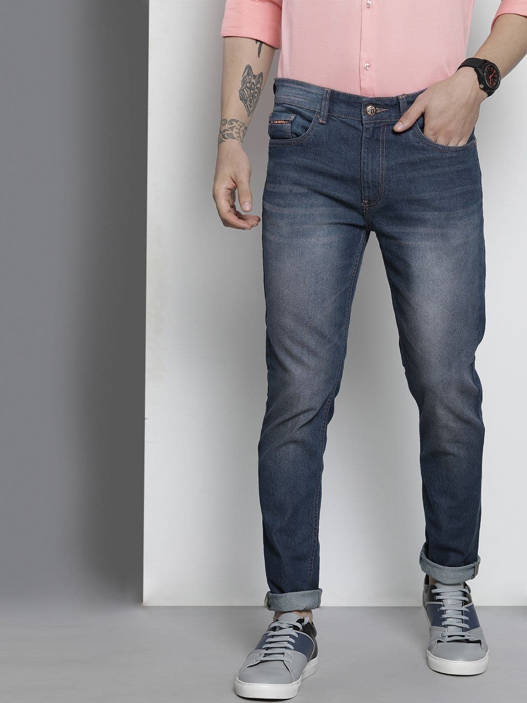 The Indian Garage Co Men Blue Slim Fit Light Fade Stretchable Jeans - view 1