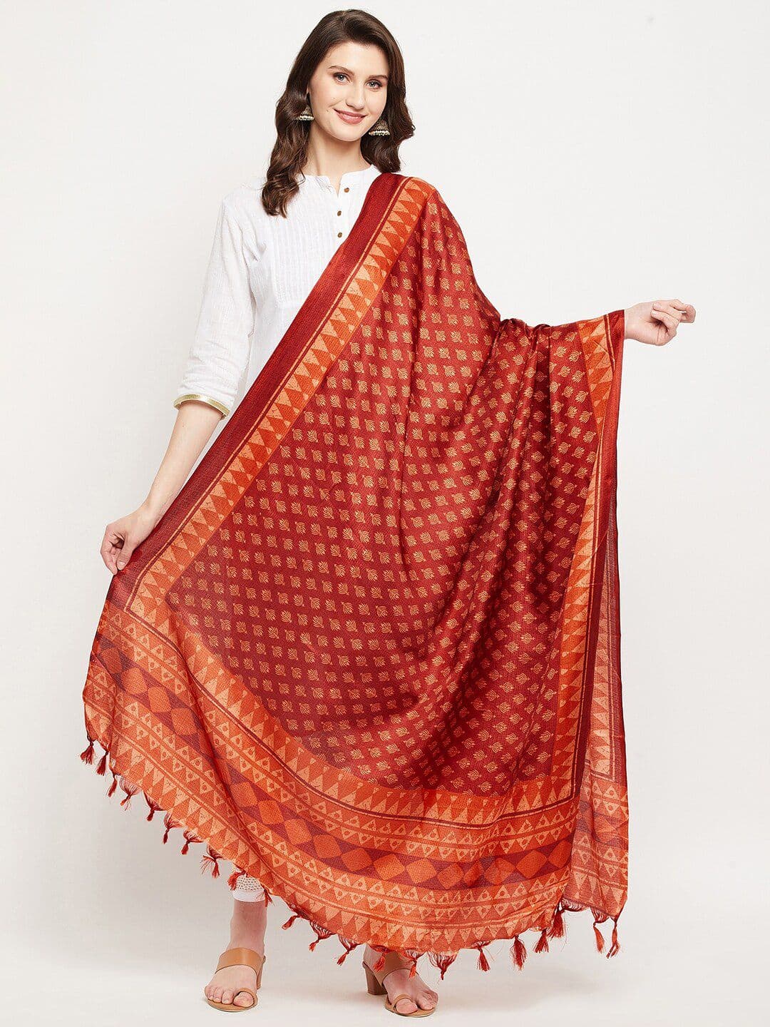 Clora Creation Rust & Orange Printed Dupatta - view 1