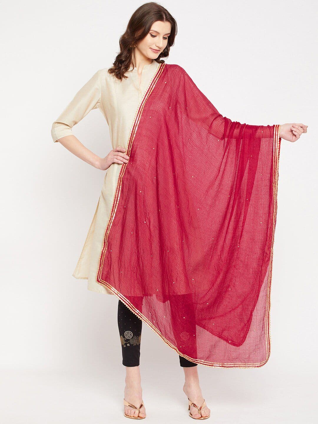 Clora Creation Maroon Dupatta with Gotta Patti - view 1