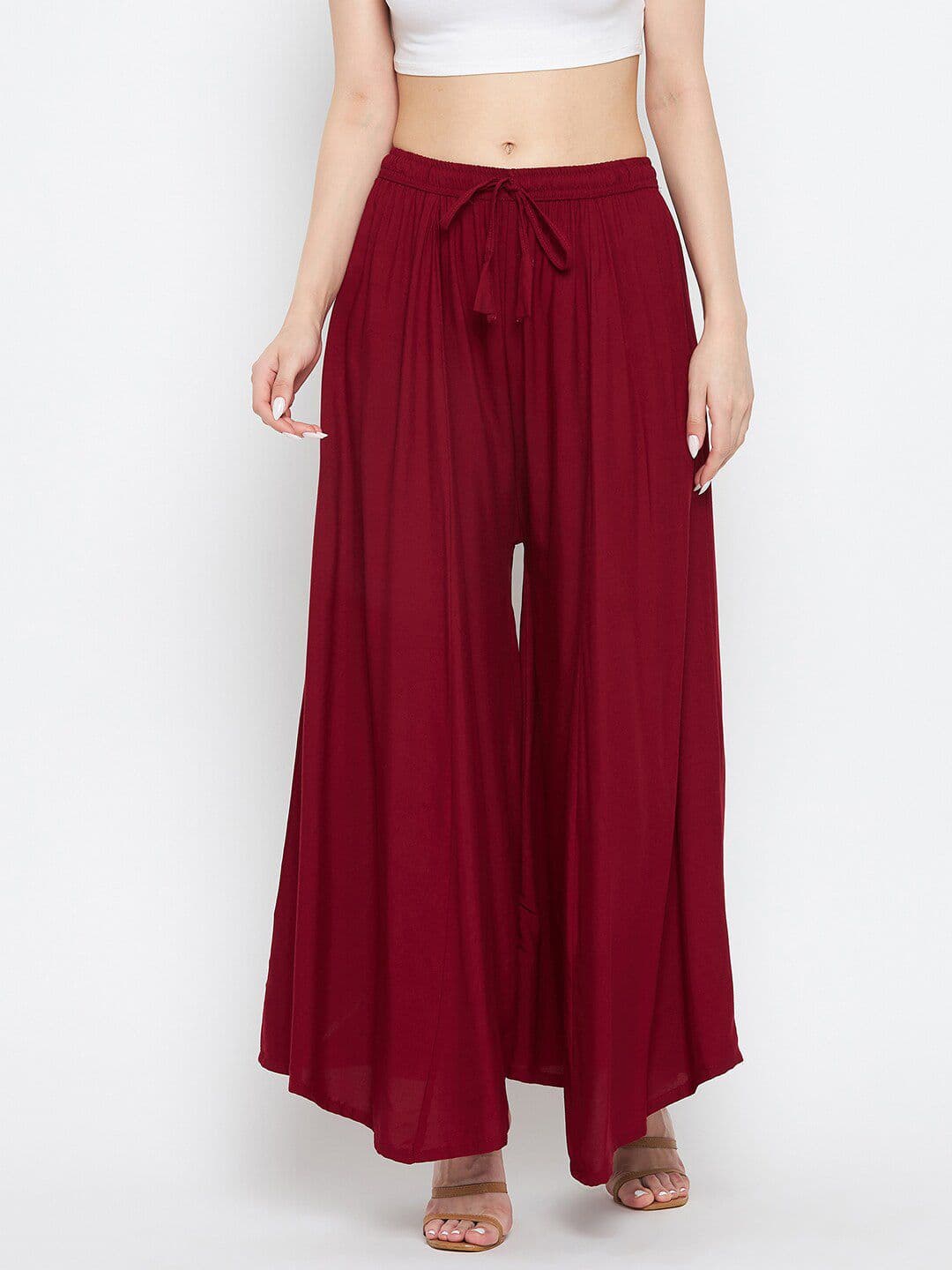 Clora Creation Women Maroon Flared Ethnic Palazzos - view 1
