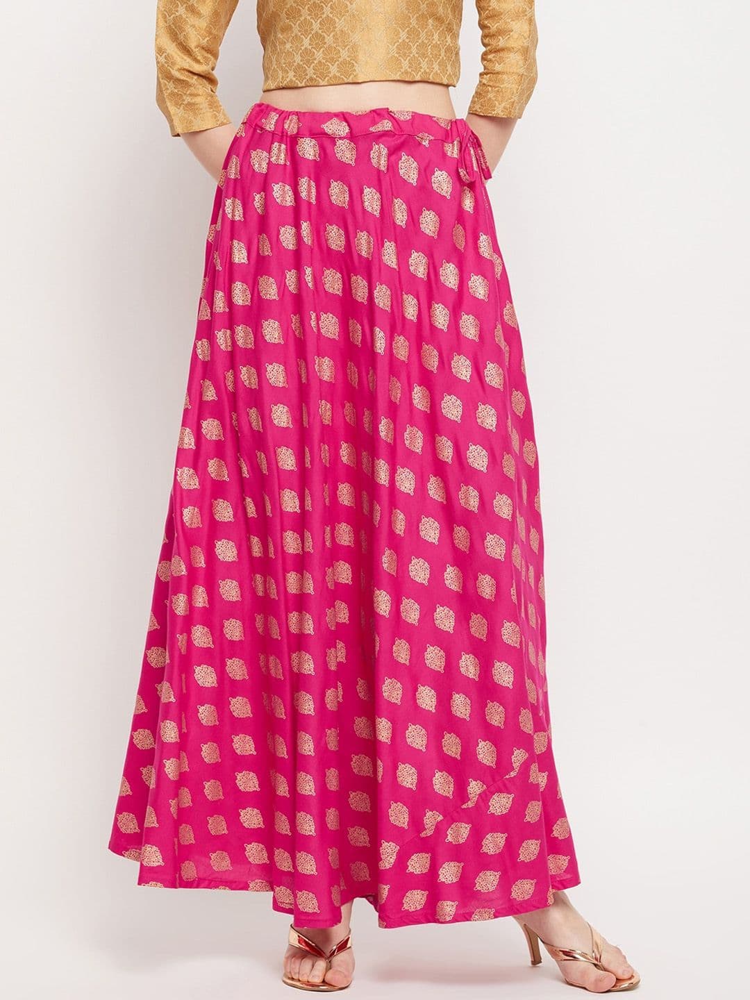 Clora Creation Women Magenta & Gold-Coloured Printed Flared Maxi Skirt - view 1