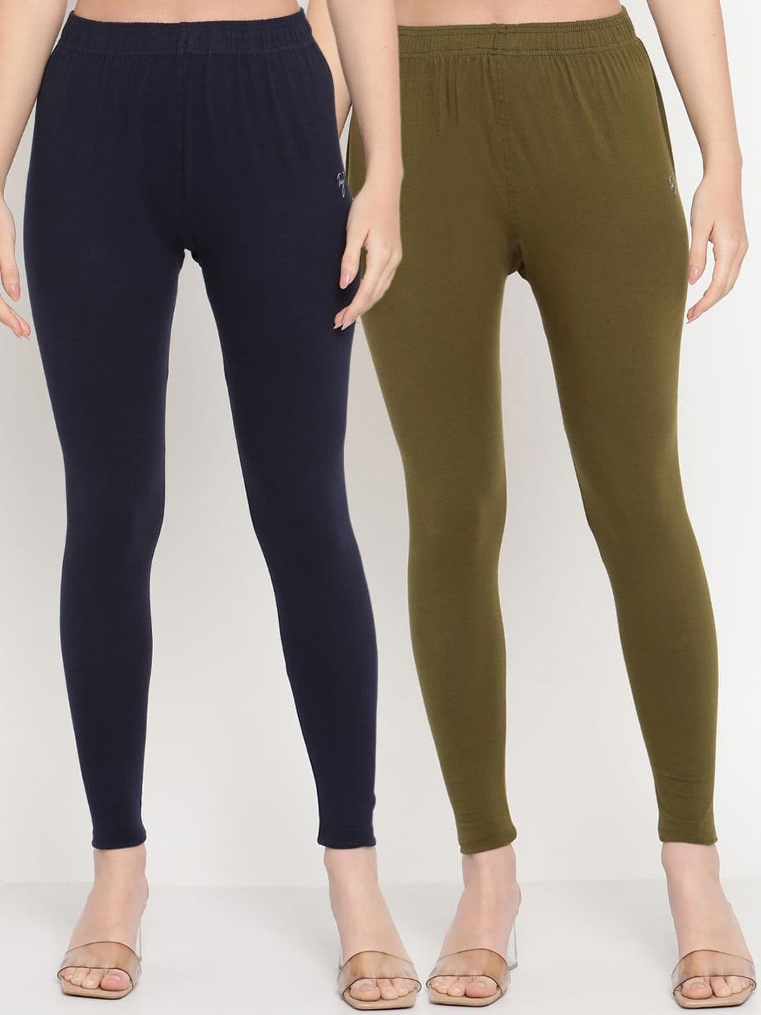 TAG 7 Women Pack Of 2 Olive Green & Navy Blue Solid Comfort-Fit Ankle-Length Leggings - view 1