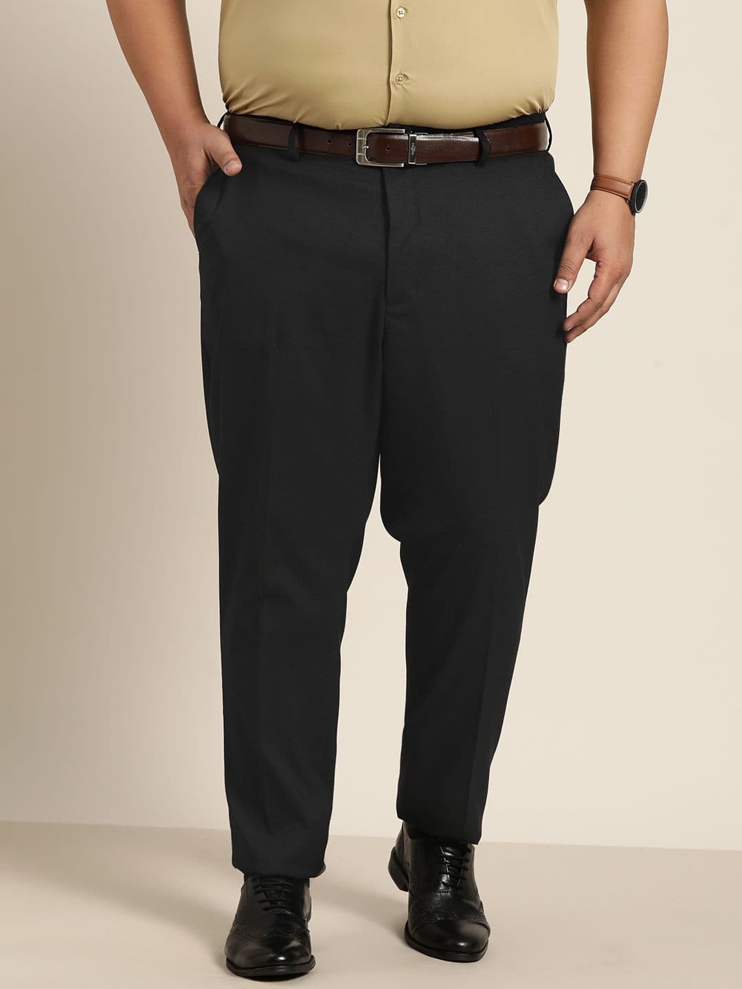 Sztori Men Plus Size Charcoal Grey Solid Formal Trousers - view 1