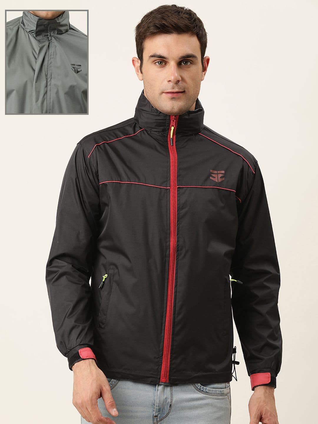 Sports52 wear Men Black And Grey Solid Reversible Rain Jacket - view 1