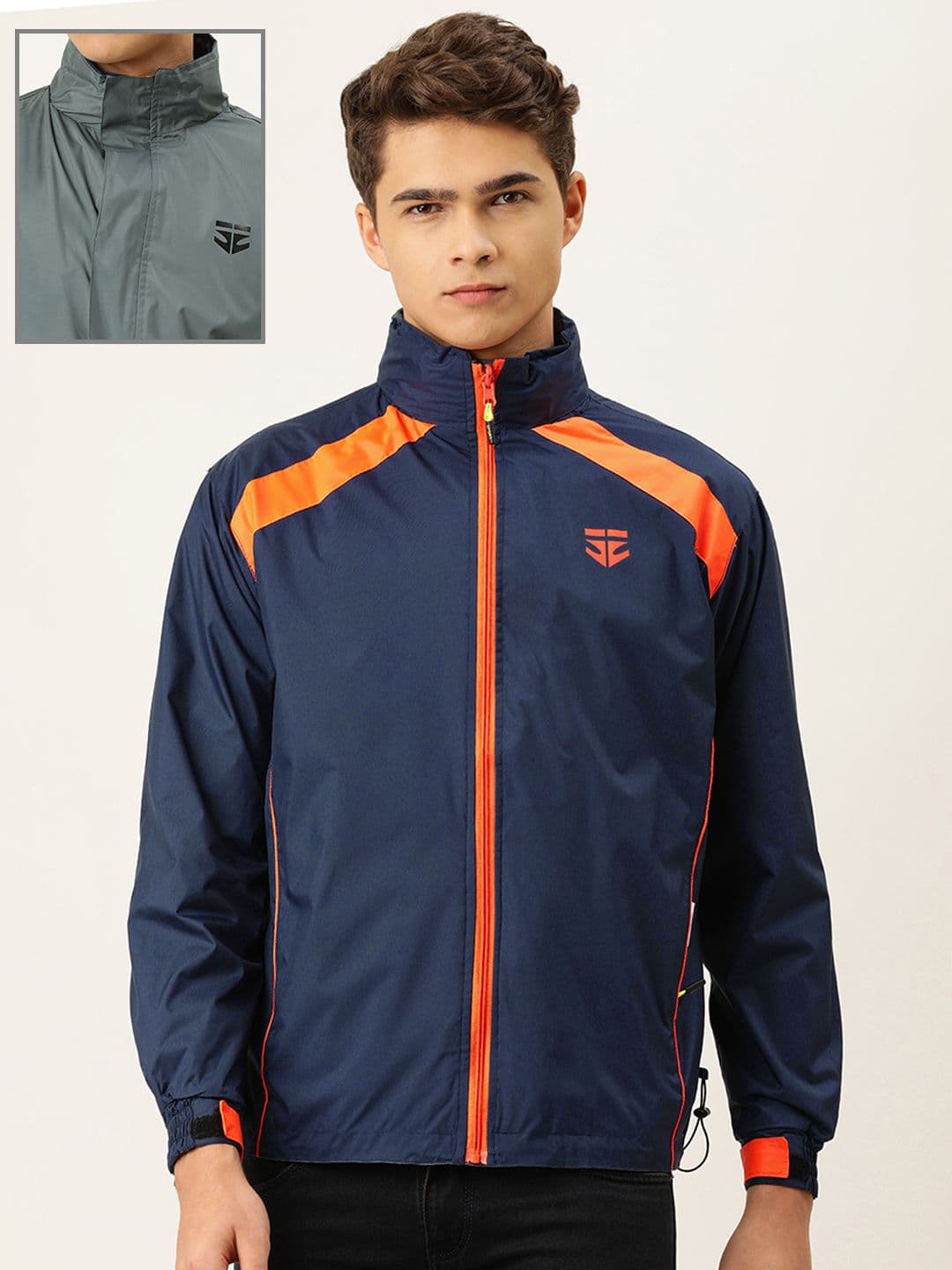 Sports52 wear Men Navy Blue & Grey Reversible Rain Jacket with Detachable Hood - view 1