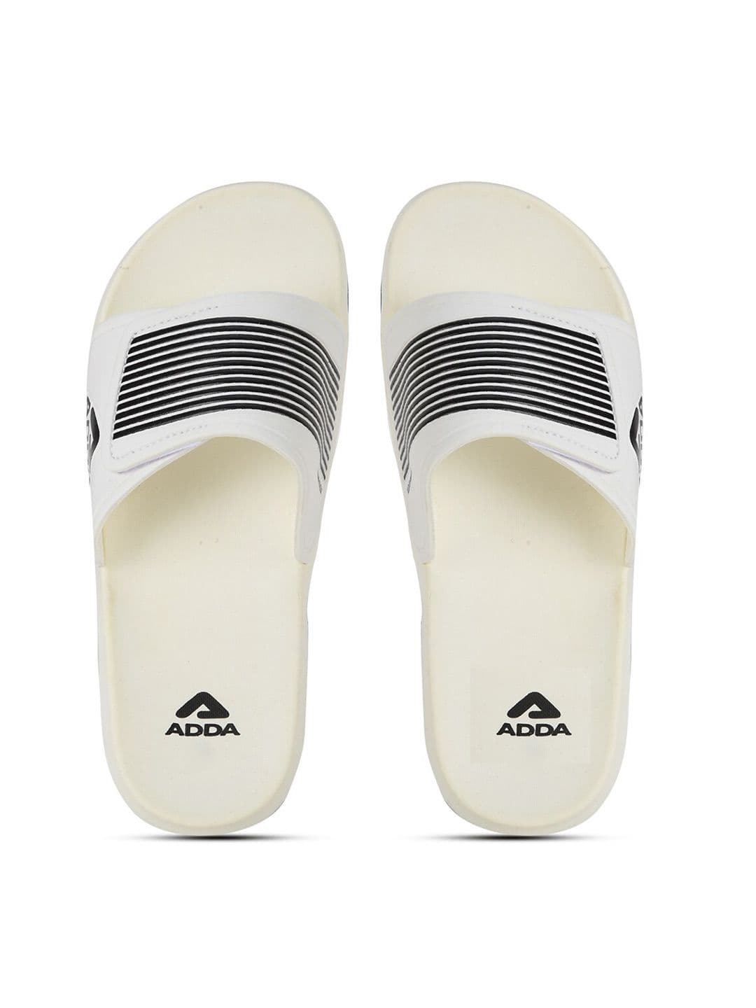 Adda Men White & Black Striped Rubber Sliders - view 1