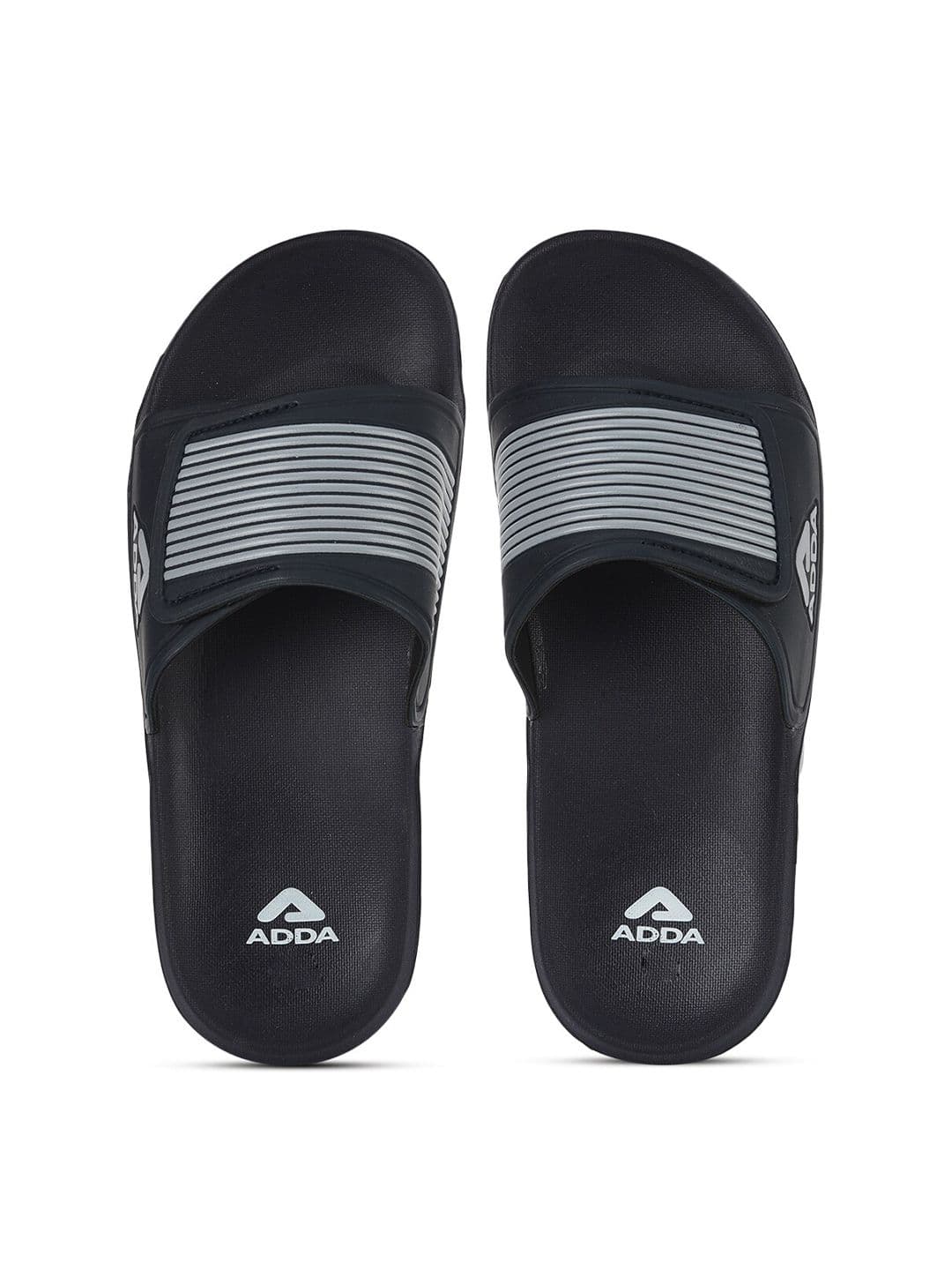 Adda Men Navy Blue & Grey Striped Rubber Sliders - view 1