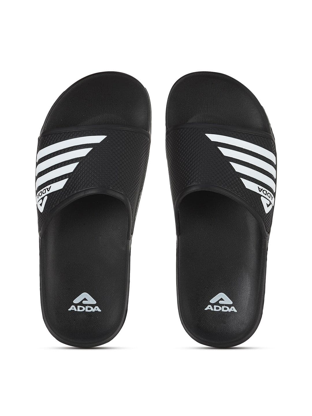 Adda Men Black & White Striped Rubber Sliders - view 1