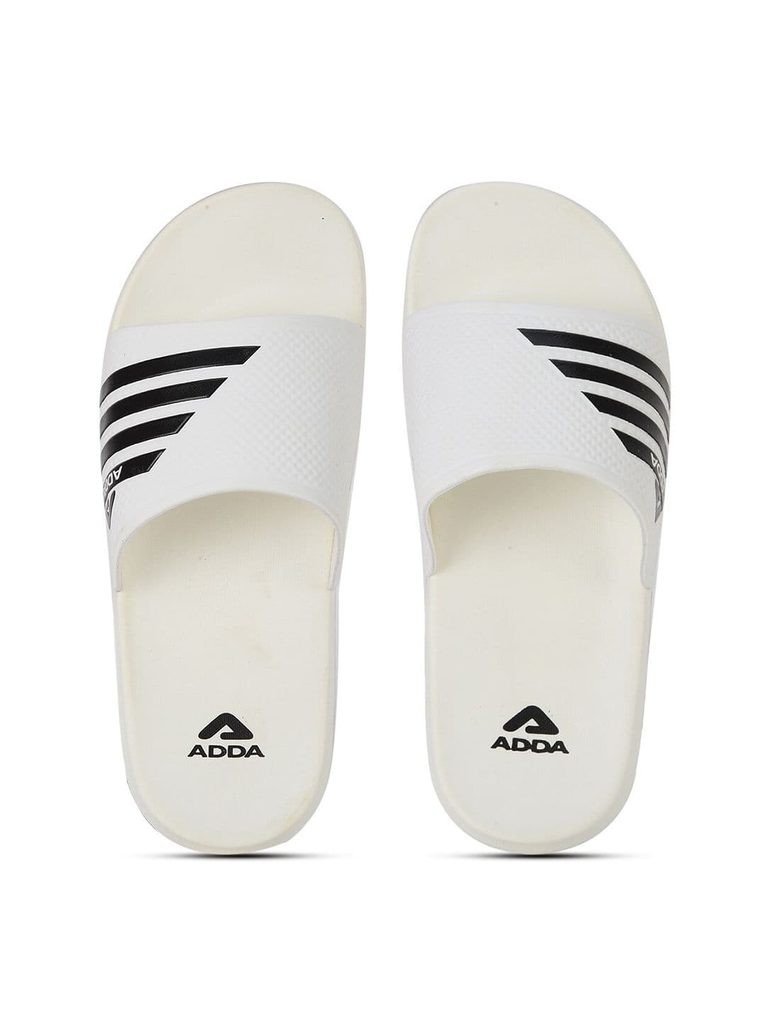 Adda Men White & Black Striped Rubber Sliders - view 1