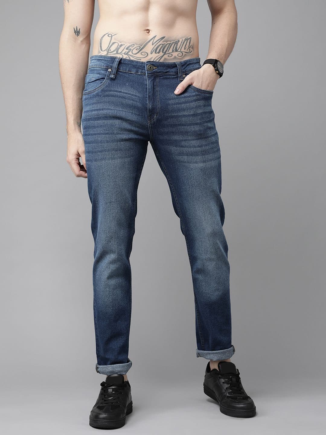 Roadster Men Blue Slim Tapered Fit Heavy Fade Stretchable Jeans - view 1