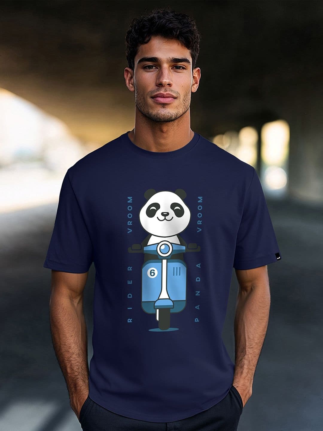 Bewakoof Rider Vroom Panda Graphic Cotton Round Neck Short Sleeves T-shirt - view 1
