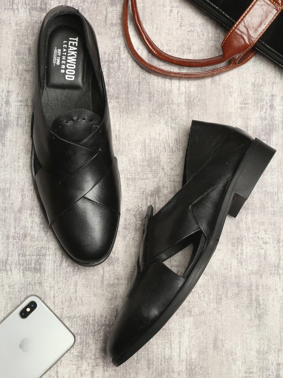 Teakwood Leathers Men Black Ethnic Leather Shoe-Style Sandals - view 1