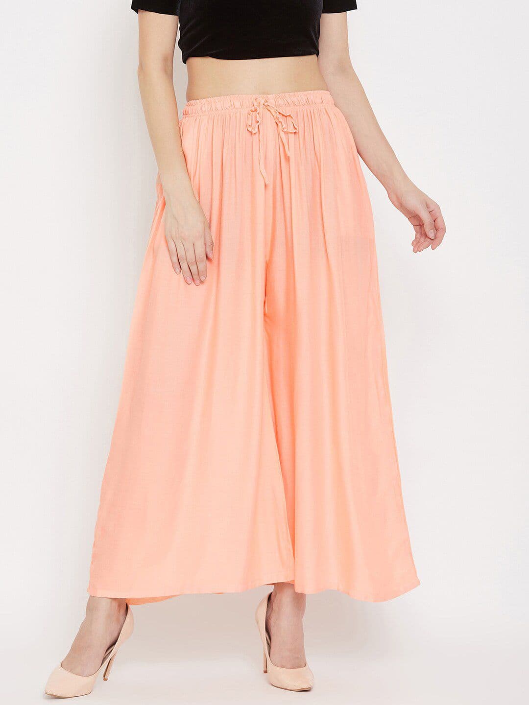 Clora Creation Women Peach-Coloured Flared Palazzos - view 1