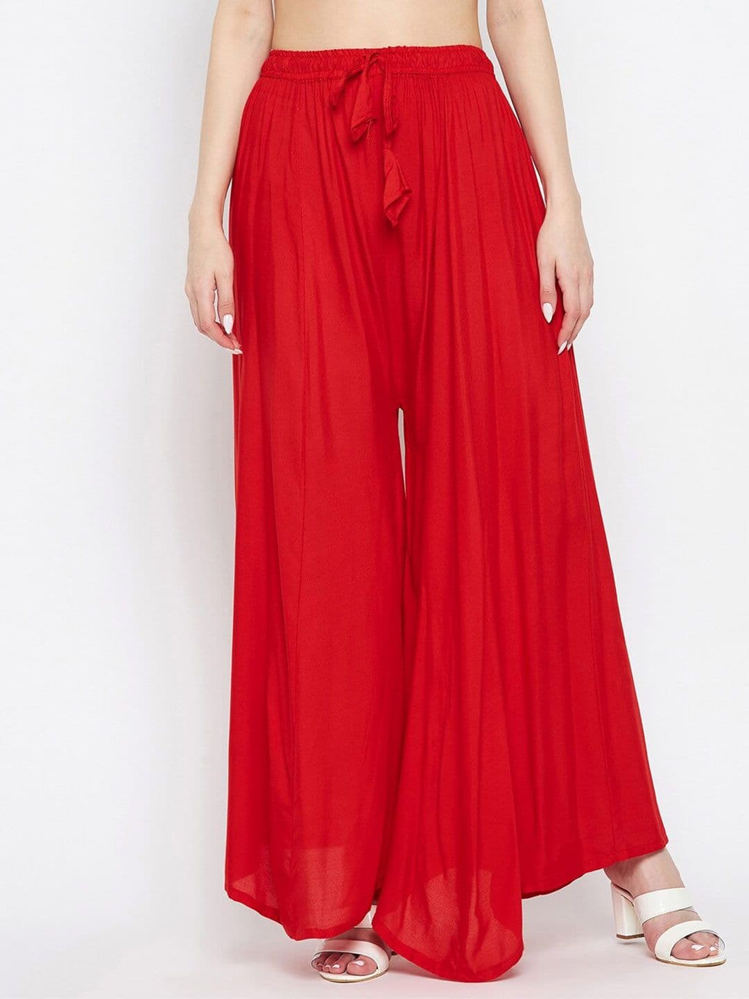 Clora Creation Women Red Flared Ethnic Palazzos - view 1