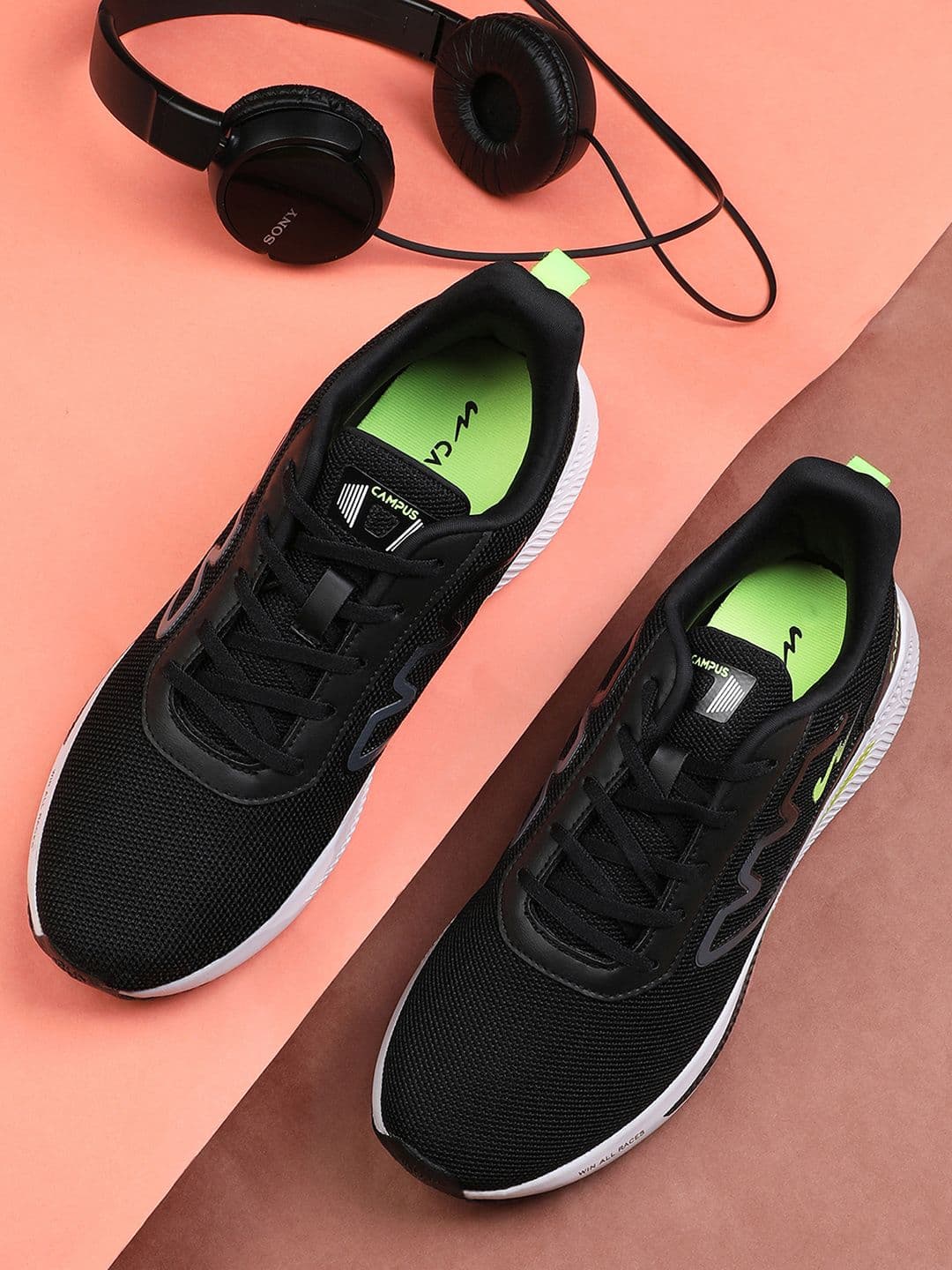 Campus Men RAKE Black Mesh Running Shoes - view 1