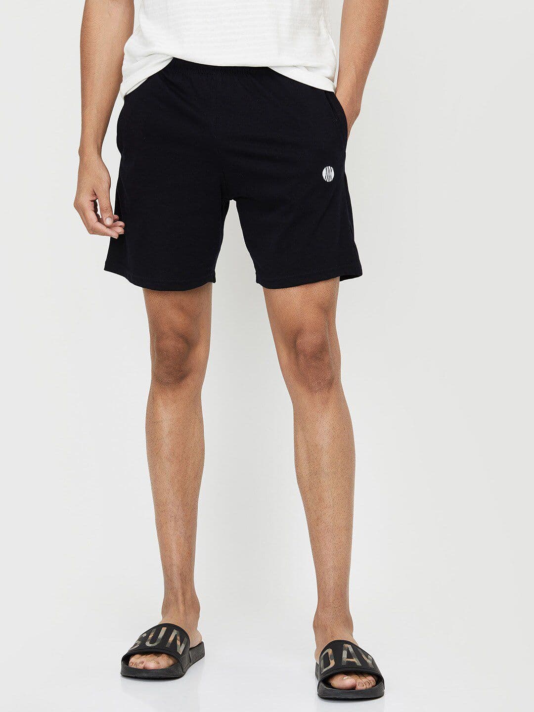 max Men Navy Blue Solid Cotton Lounge Shorts - view 1