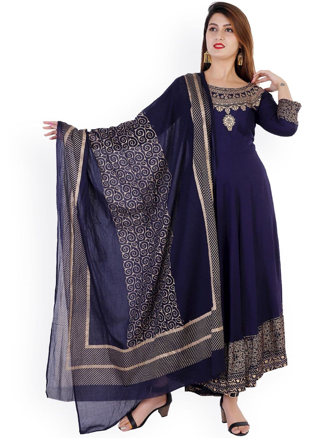 SBR BABA KURTI Women Blue Ethnic Motifs Printed Anarkali Kurta With Dupatta - view 1