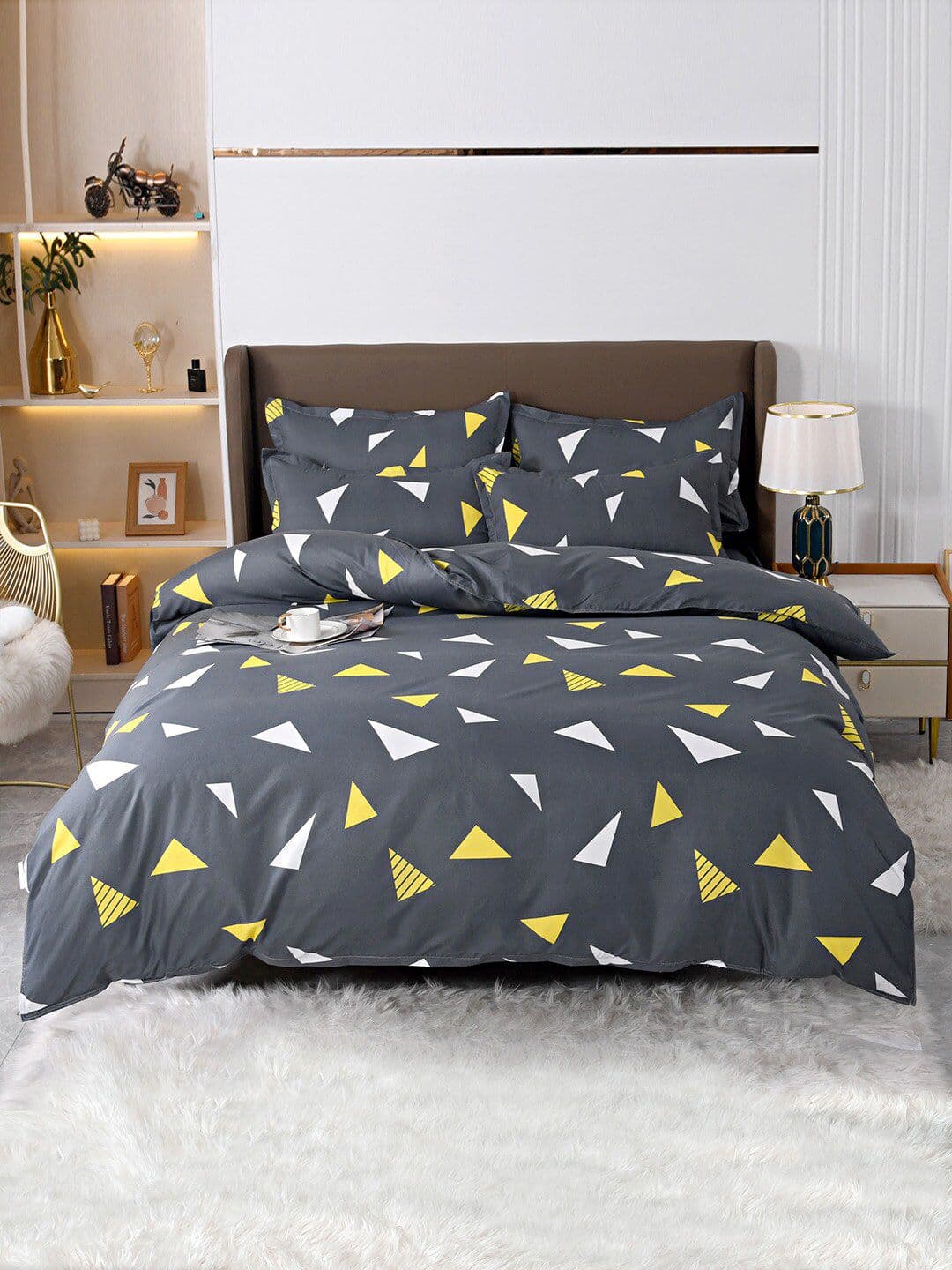 JC HOME Grey & Yellow Printed Double King Bedding Set - view 1