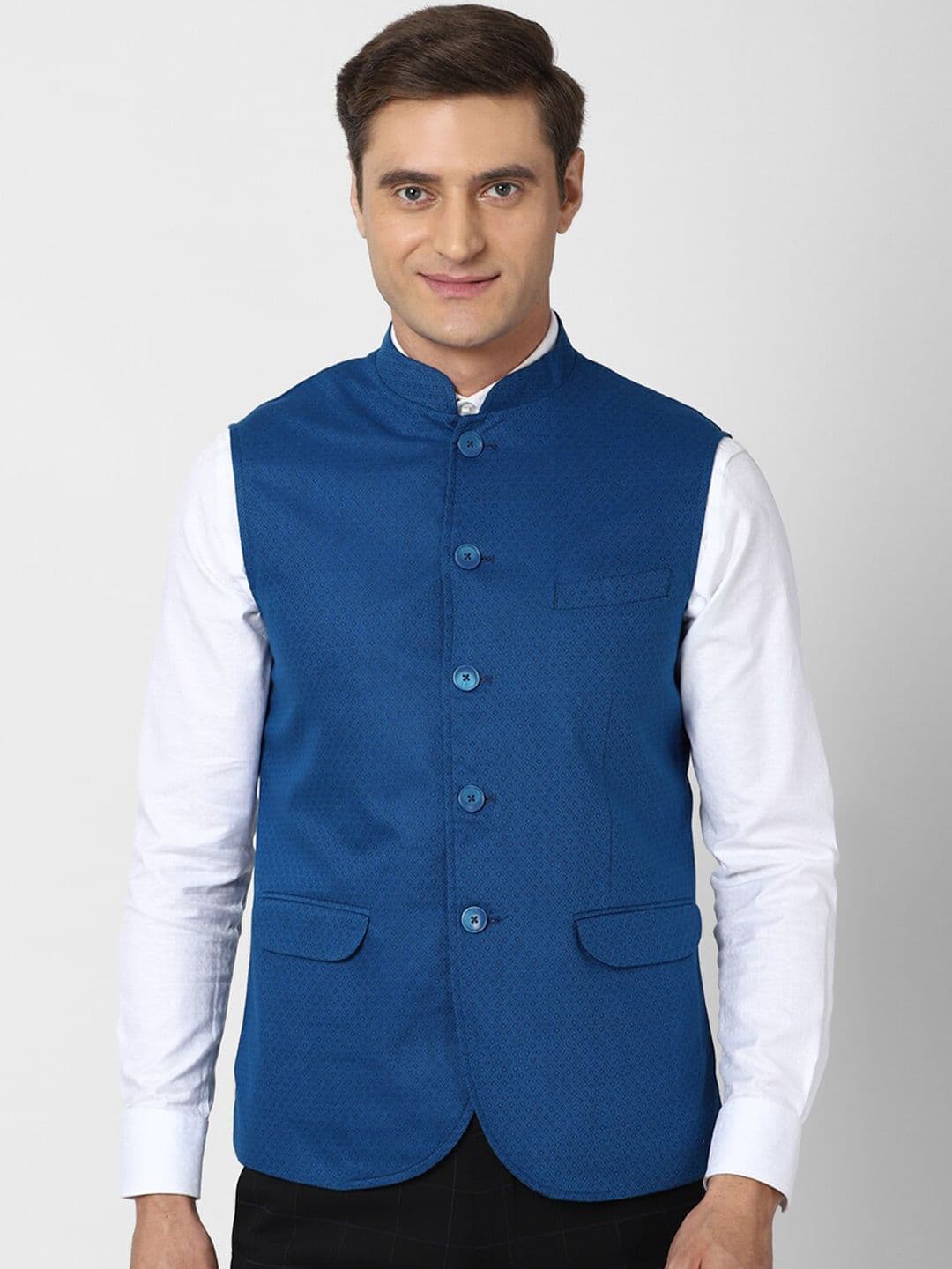 Peter England Elite Men Blue Solid Nehru Jacket - view 1