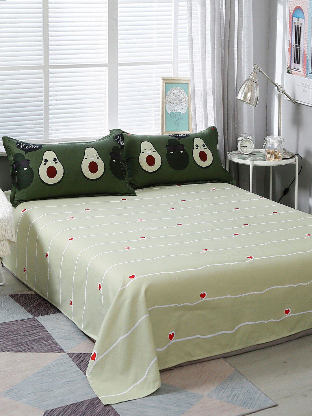 JC HOME Green & White Printed Bedding Set - view 1