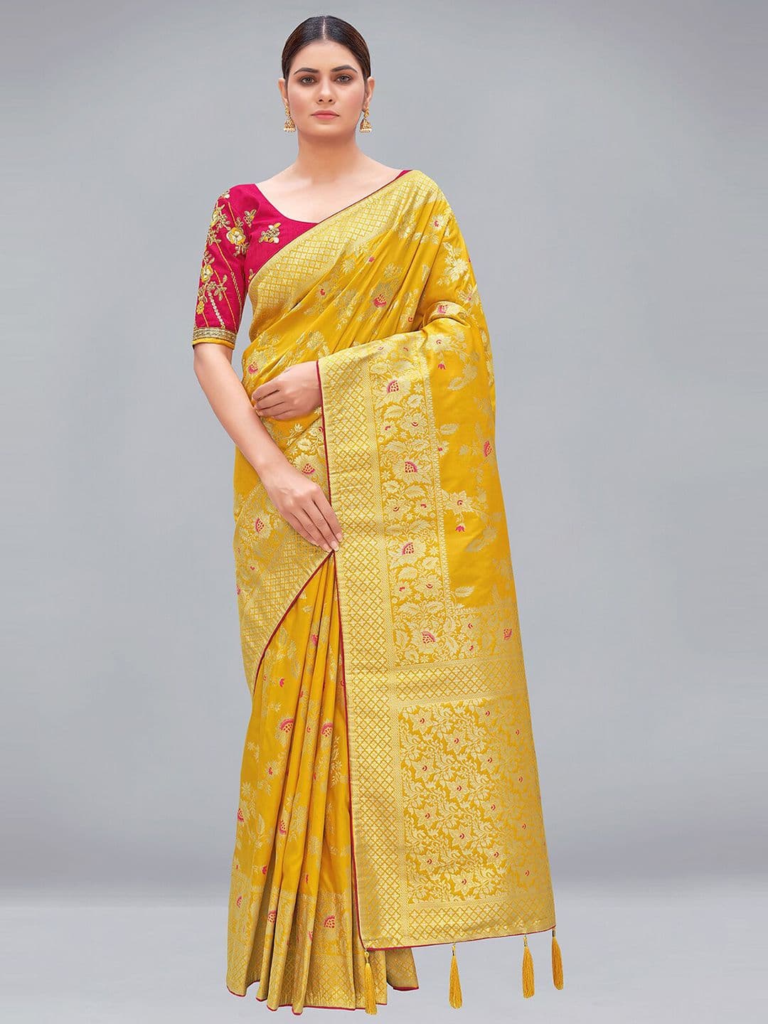 MONJOLIKA FASHION Yellow & Gold-Toned Woven Design Banarasi Saree - view 1