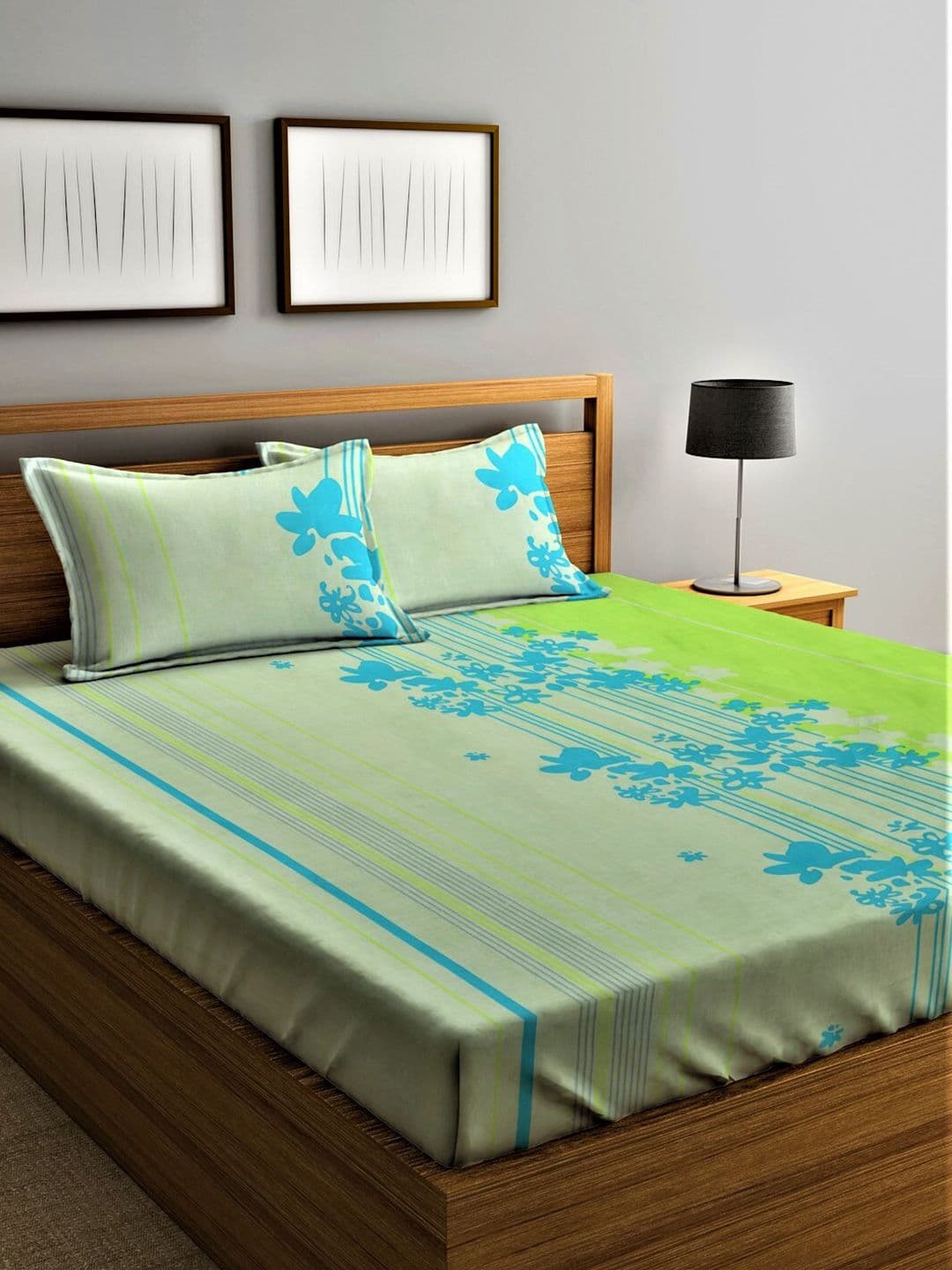 Home Sizzler Green Floral Cotton 210 TC Queen Fine Bedsheet with 2 Pillow Covers-91 x 91 inches - view 1
