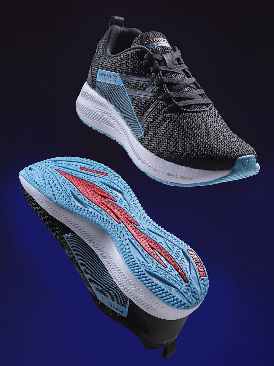 Campus Men STRANGER Black Mesh Running Shoes - view 1