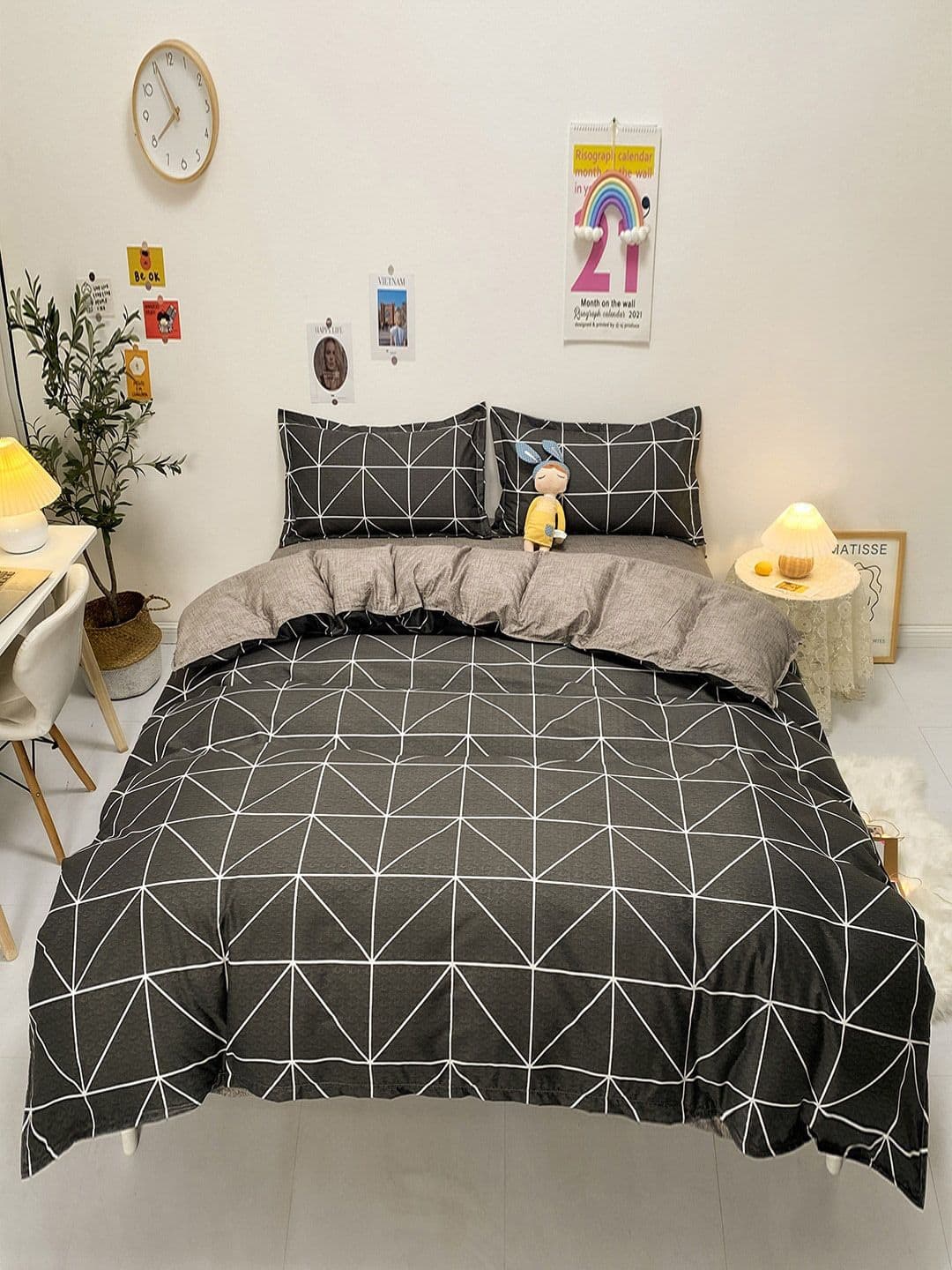 JC HOME Grey White Printed Bedding Set - view 1