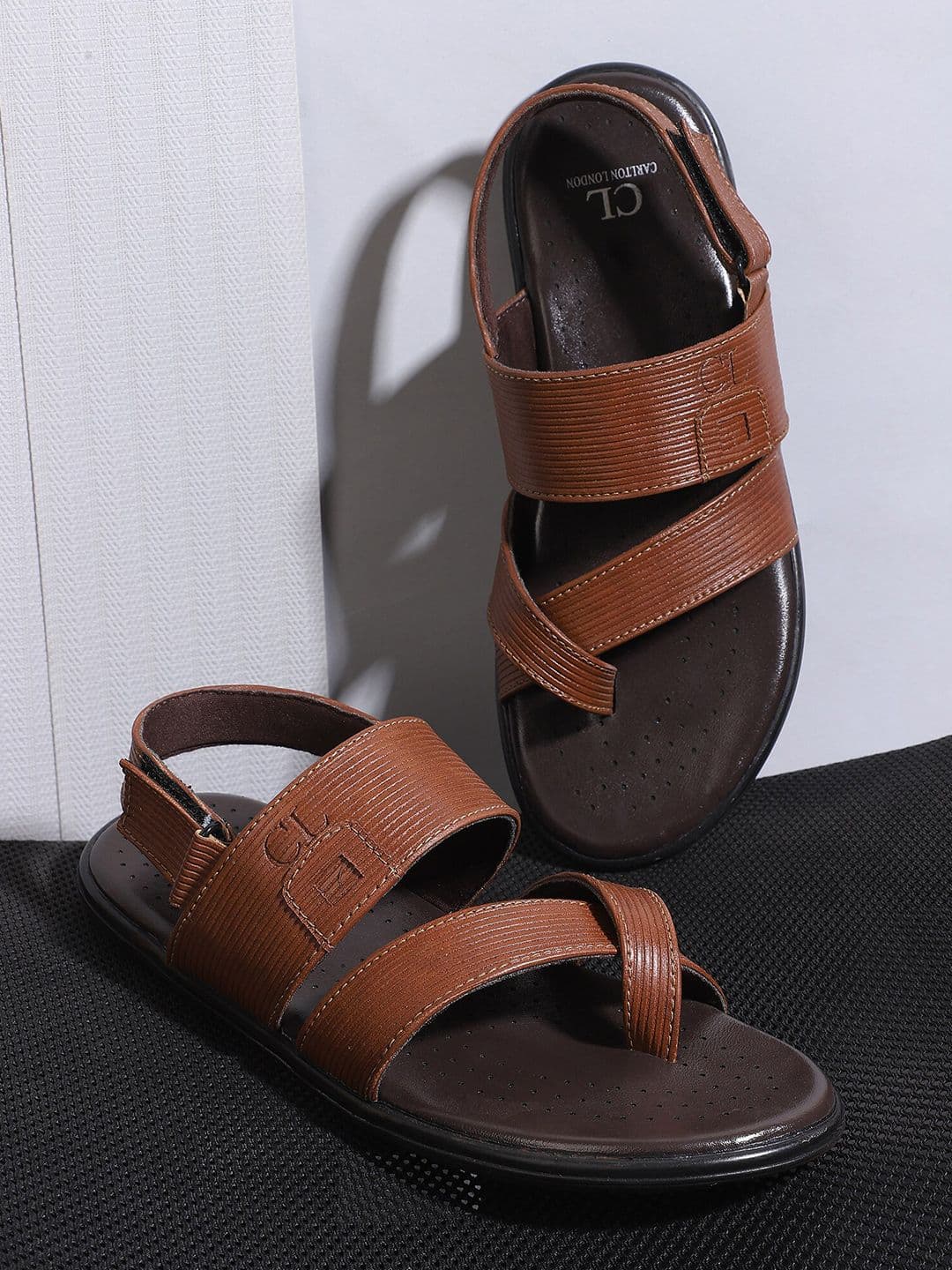 Carlton London Men Tan & Black Comfort Sandals - view 1