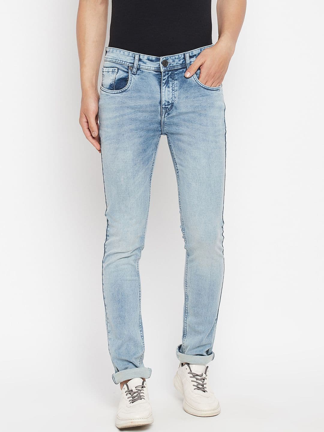 Duke Men Blue Slim Fit Low Distress Heavy Fade Stretchable Jeans - view 1