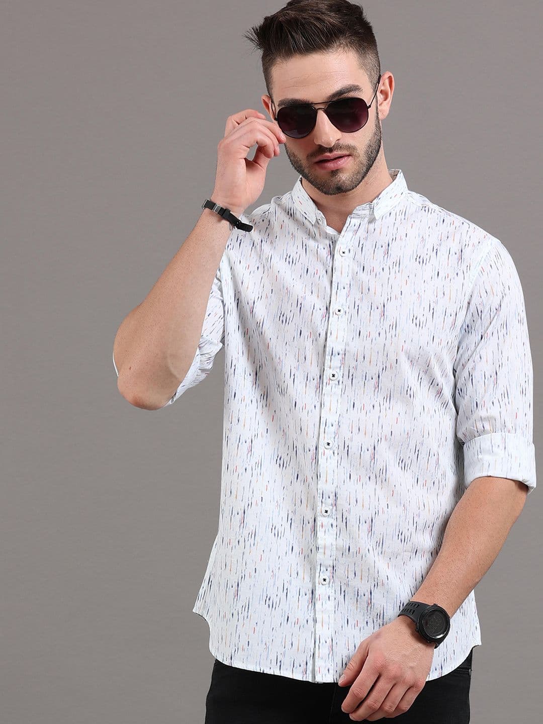 HERE&NOW Men White Slim Fit Printed Casual Shirt - view 1