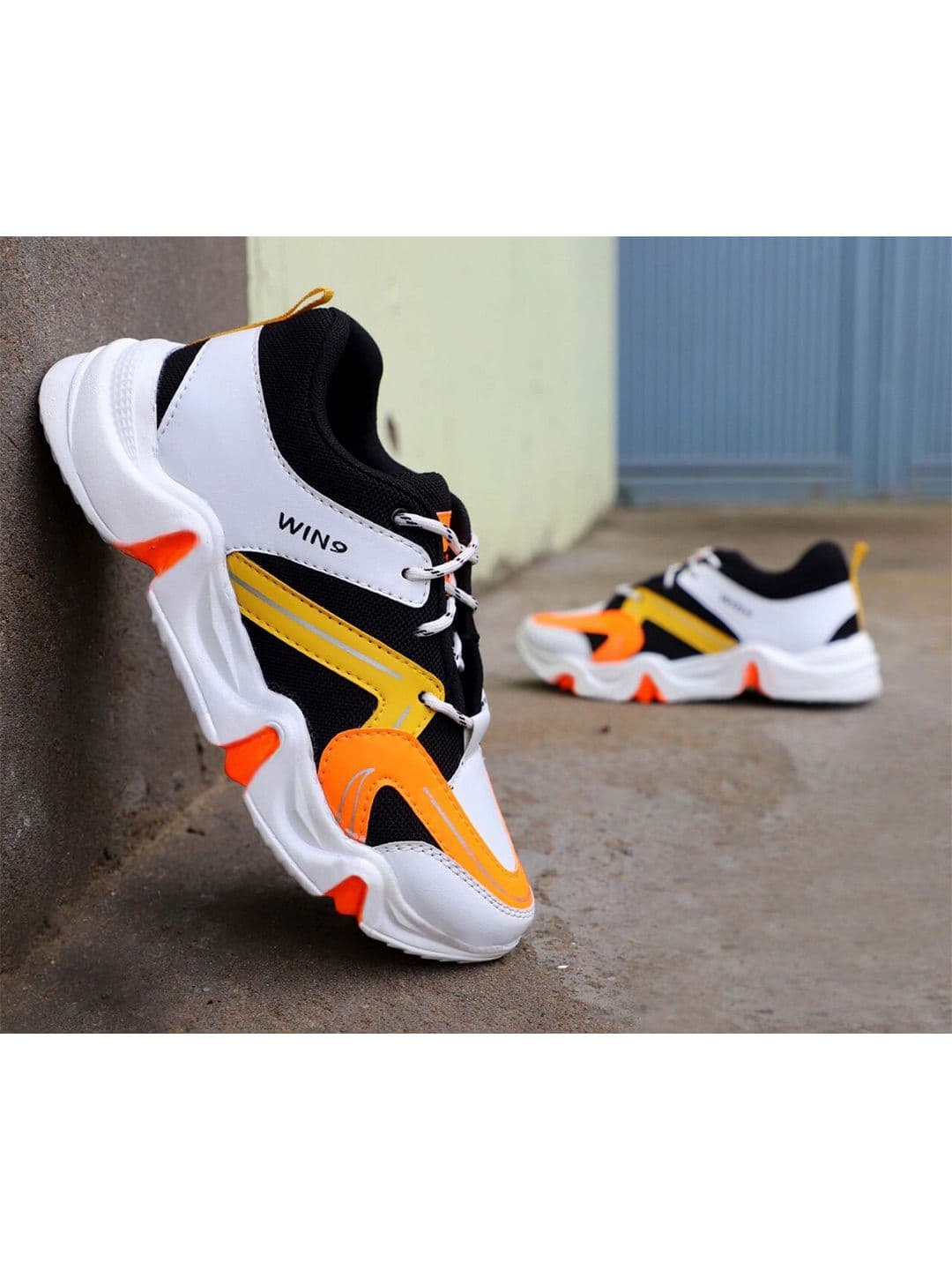 WIN9 Men Black & Orange Mesh Walking Bounce Non-Marking Shoes - view 1