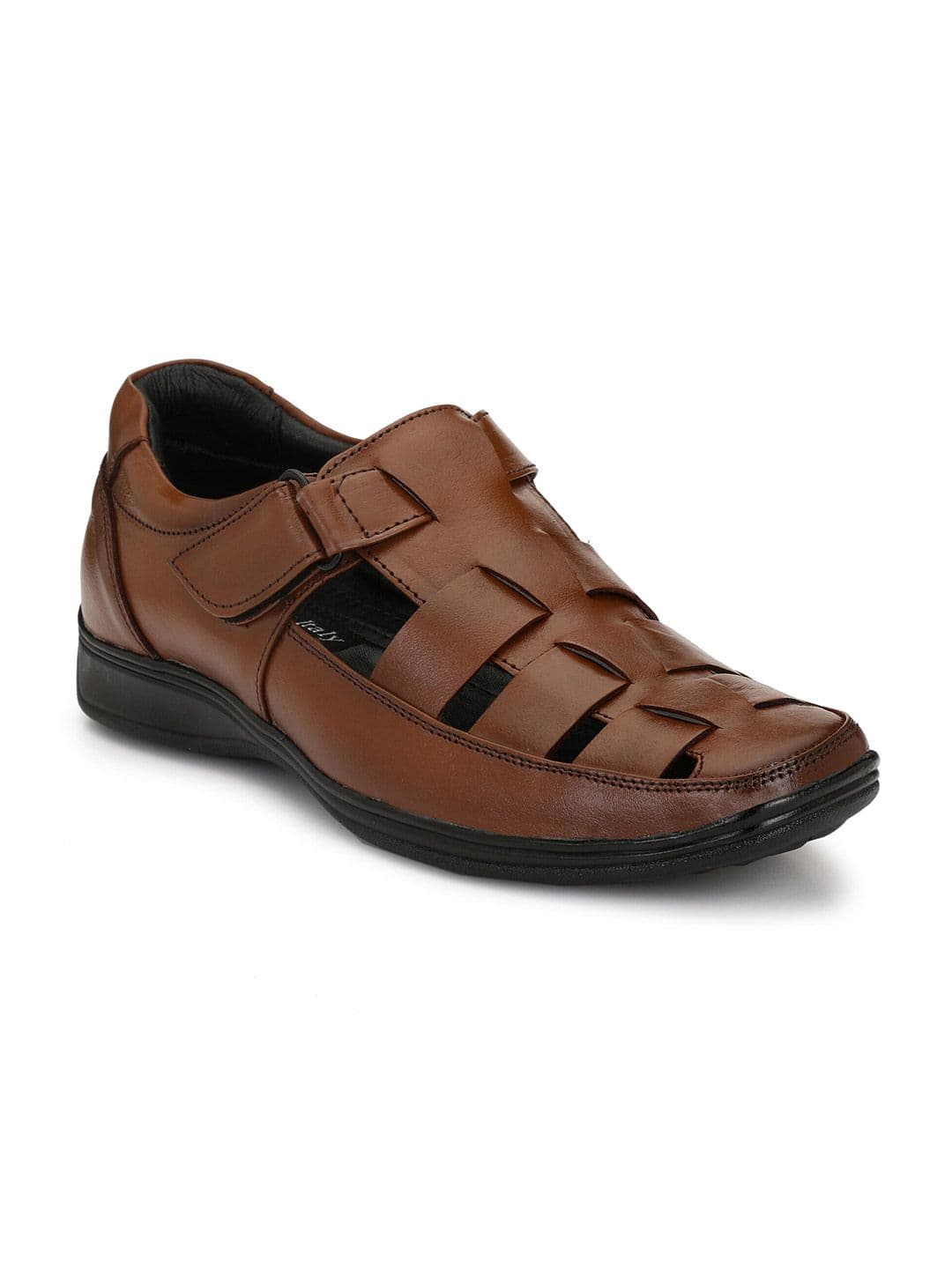 Eego Italy Men Brown & Black Leather Fisherman Sandals - view 1