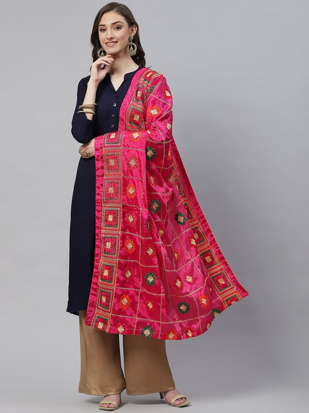 WEAVERS VILLA Magenta Ethnic Motifs Embroidered Dupatta - view 1