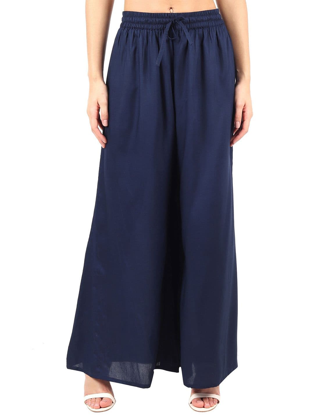 MUFFLY Women Navy Blue Flared Chambray Palazzos - view 1