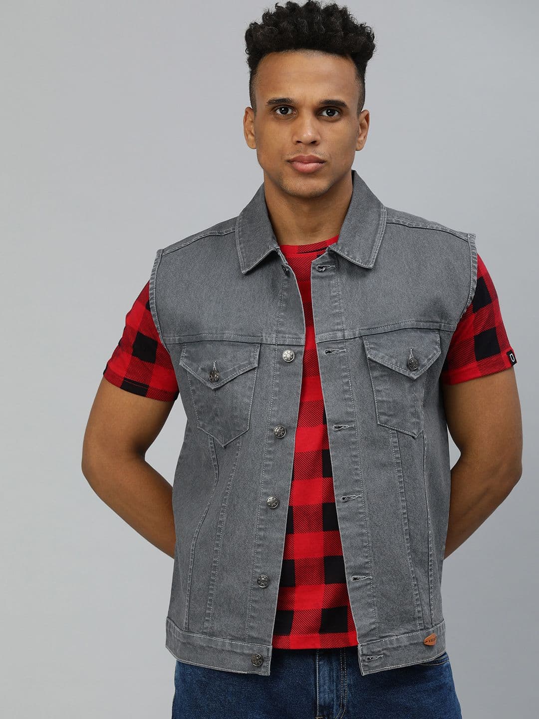 Urbano Fashion Men Washed Regular Fit Gilet Denim Jacket - view 1