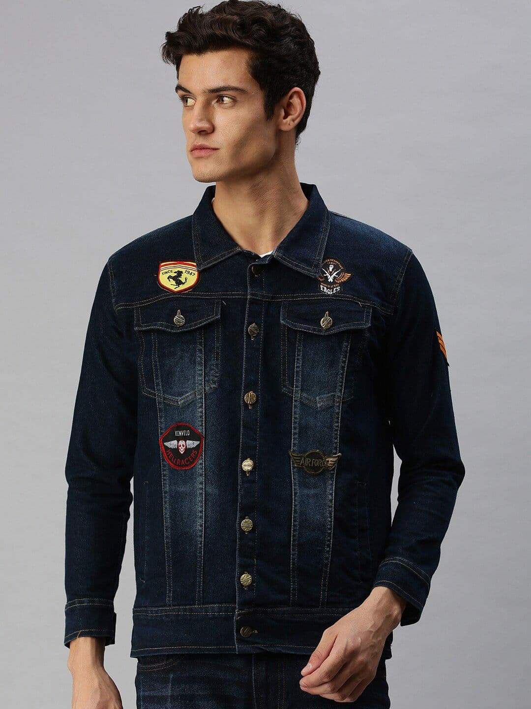 VOXATI Men Blue Washed Denim Jacket with Embroidered - view 1