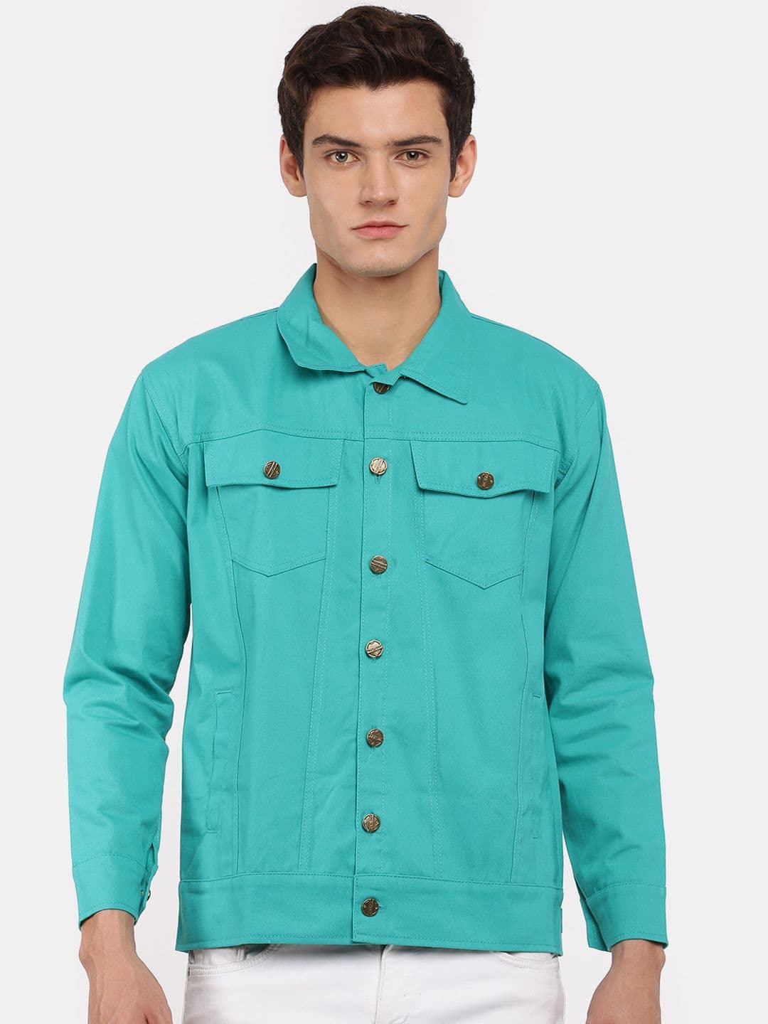 VOXATI Men Turquoise Blue Denim Jacket with Embroidered - view 1